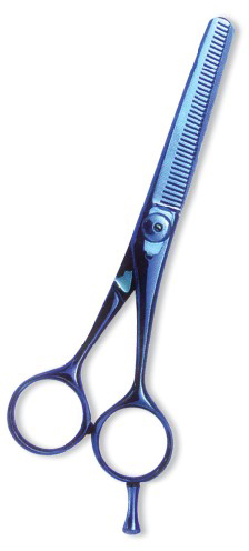 Professional Thinning Scissor. One Blade Teeth and One Blade Razor. Blue color coating.